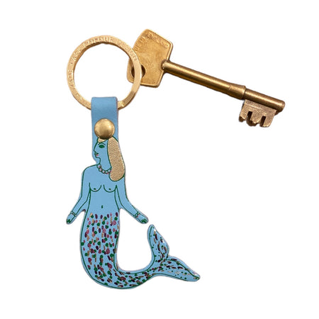 Key Fob Leather Foil Embossed Mermaid Turquoise