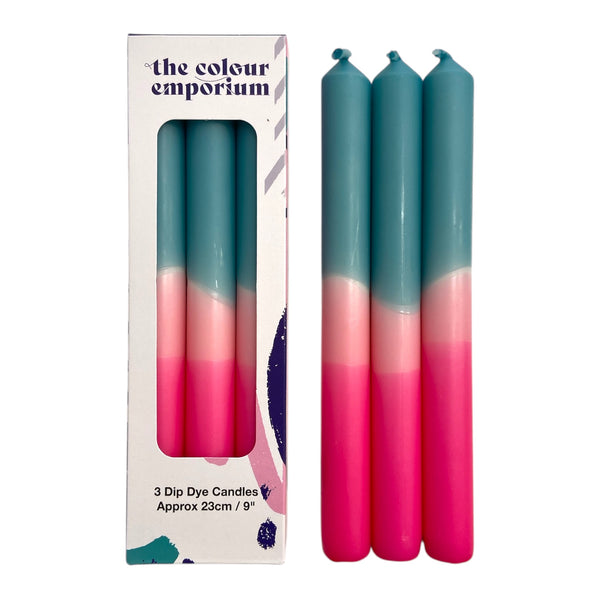 Dinner Candles Set Of 3 Dip Dye Turquoise Flamingo