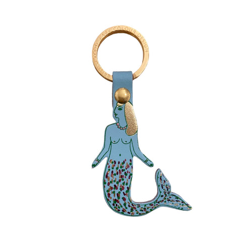 Key Fob Leather Foil Embossed Mermaid Turquoise