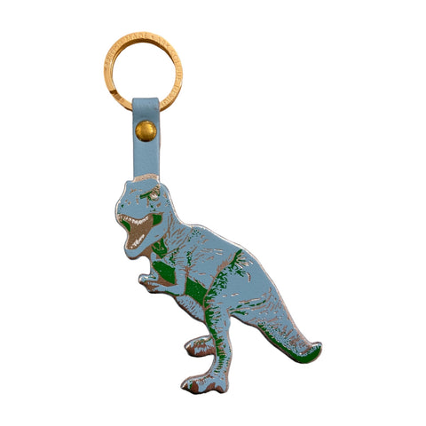 Key Fob Leather Foil Embossed T-Rex Turquoise