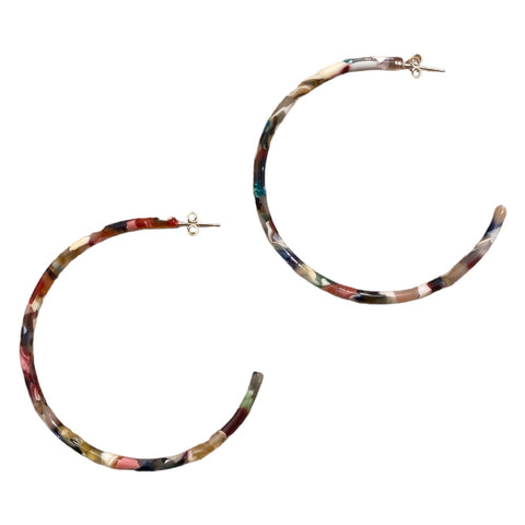 Hoop Earrings Large Tortoiseshell Resin Rainbow
