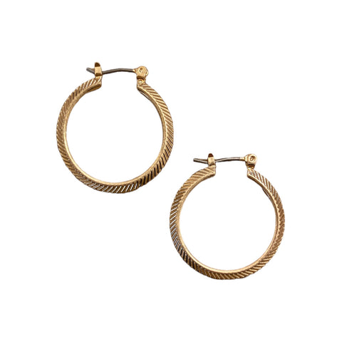 Hoop Earrings Herringbone Edge Gold