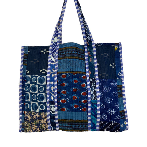 Tote Bag Over Sized Quilted Cotton Blue