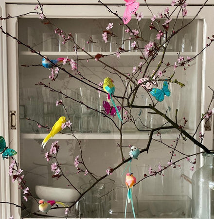 Artificial Bird Decoration Clip On Blue Budgie