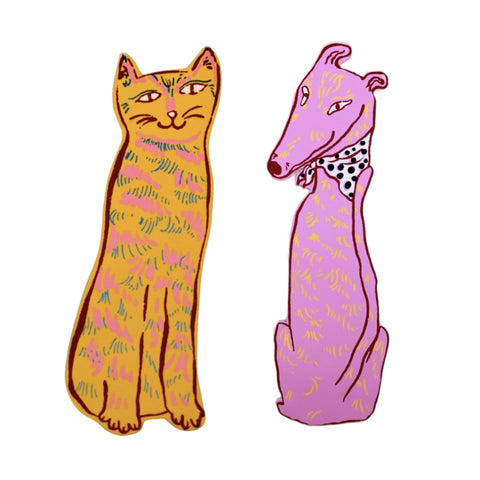Bookmark Leather Yellow Cat Pink Dog