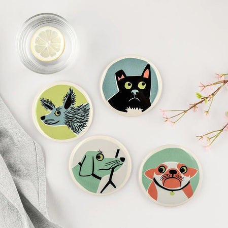 Ceramic Dog Coasters Box Set of 4