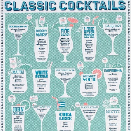 Tea Towel Cotton Classic Cocktails Tea Towel