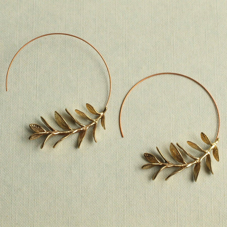 Hoop Earrings Brass Botanical Leaf