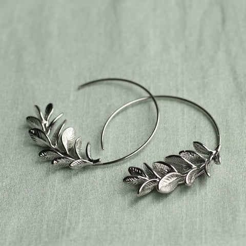Hoop Earrings Silver Botanical Leaf Hoops