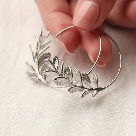 Hoop Earrings Silver Botanical Leaf Hoops