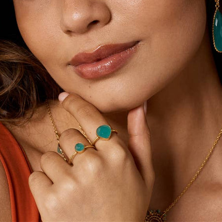 Ring Adjustable Size Dotty Aqua Chalcedony