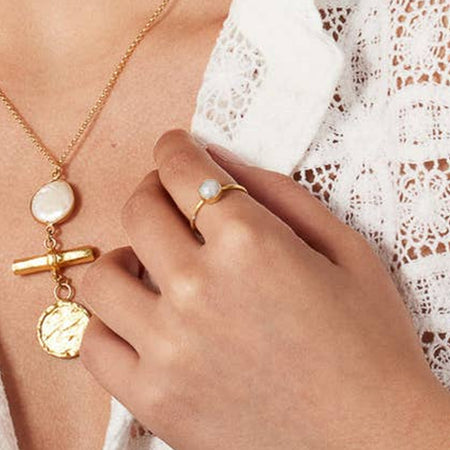 Ring Adjustable Size Dotty Moonstone