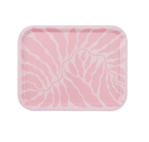Tray Birch Wood Rectangle Leaves Pink