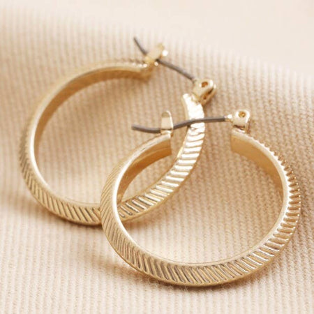 Hoop Earrings Herringbone Edge Gold