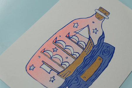 Sail Boat In Bottle Print