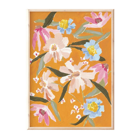Floral Print A3 Orange Blooms