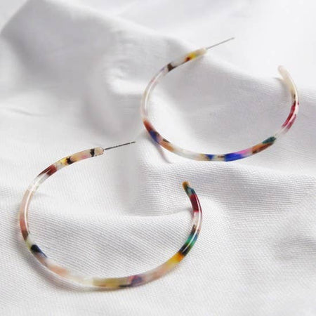 Hoop Earrings Large Tortoiseshell Resin Rainbow