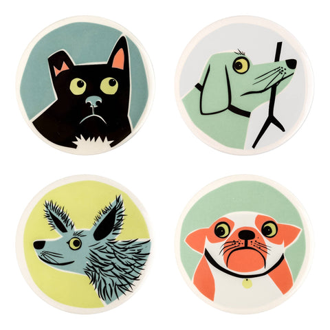 Ceramic Dog Coasters Box Set of 4