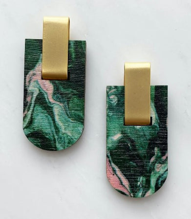 Earrings Long Arc Green Pink