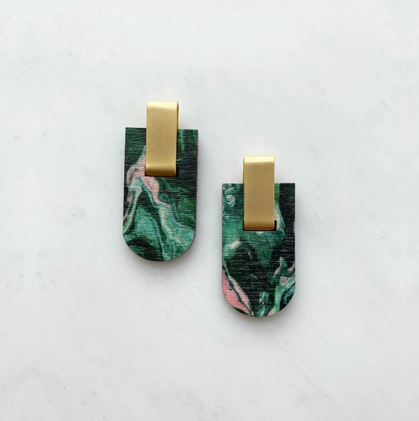 Earrings Long Arc Green Pink