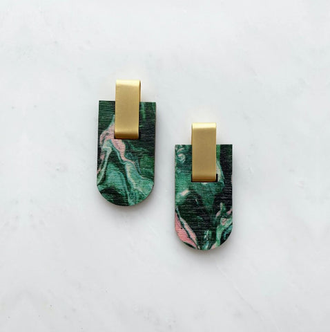 Earrings Long Arc Green Pink