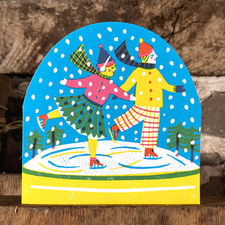 Christmas Card Ice Skaters Snow Globe