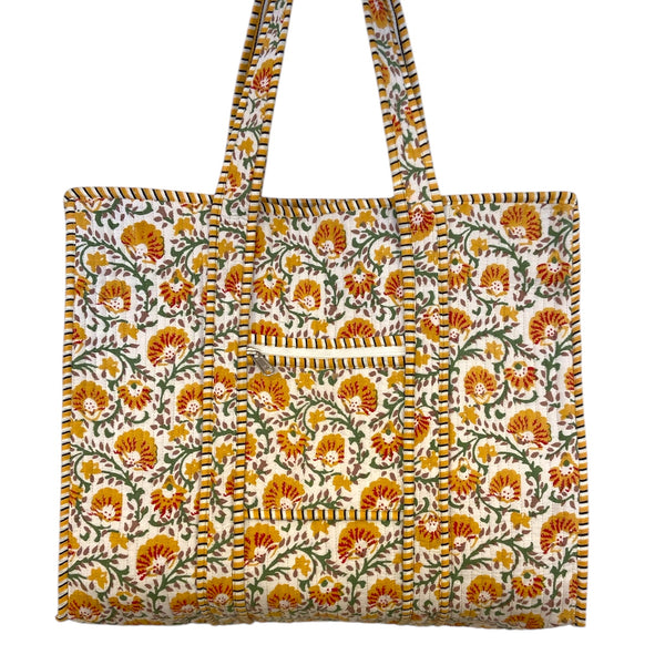 Tote Bag With Zipper Yellow Red Floral