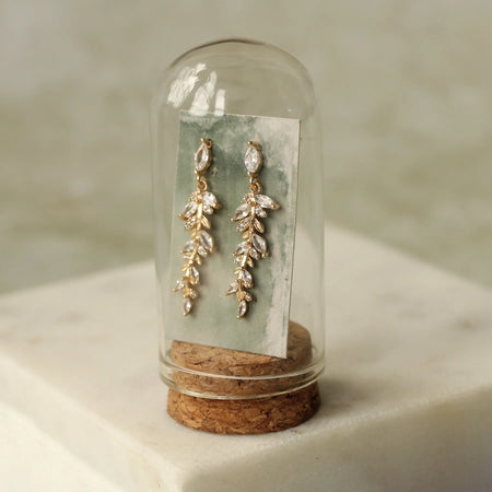 Drop Gold Earrings Feather Fern