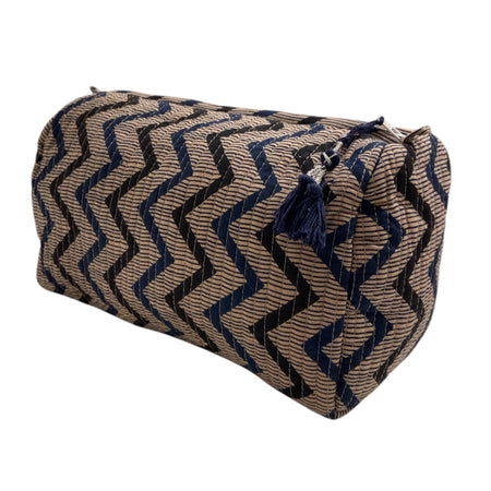 Cosmetic Pouches Quilted Cotton Set Of 3 Blue Zig Zag