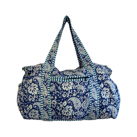 Duffle Bag Block Print Blue Floral