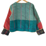 Jacket Reversable Vintage Kantha Cotton Blue Red Block