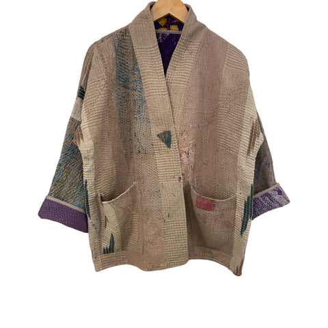 Jacket Cotton Kantha Reversible Ikat Stone