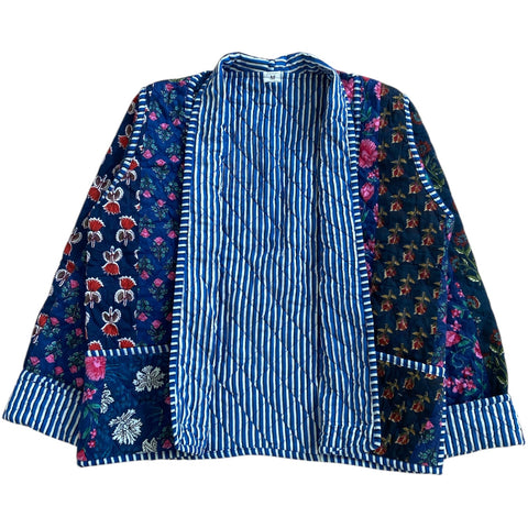 Jacket Reversable Cotton Floral Stripe Blue