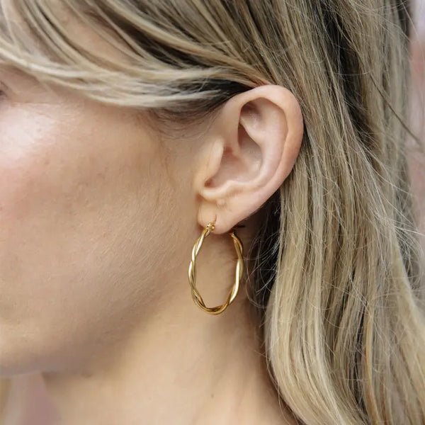 Gold Earrings Entwined Hoop Large