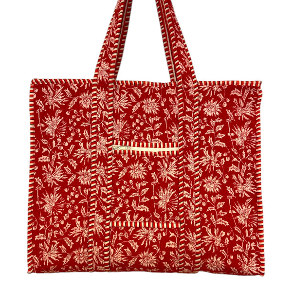 Tote Bag With Zipper Red Floral