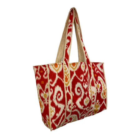 Tote Bag Large Revisable Block Printed Red Ikat