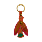 Leather Key Fob Song Bird Coral