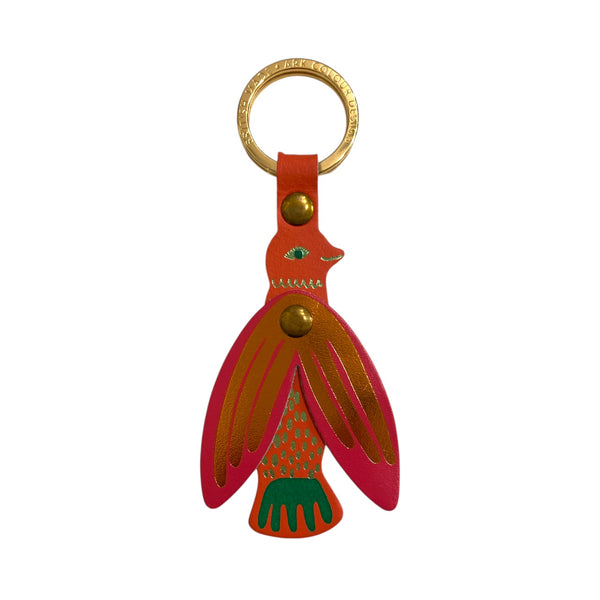 Leather Key Fob Song Bird Coral