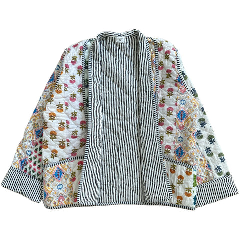 Jacket Reversable Cotton Floral Stripe Ivory