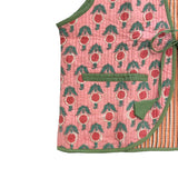 Waistcoat Cotton Quilted Block Print Pink Floral