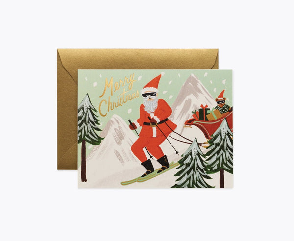 Christmas Card Skiing Santa