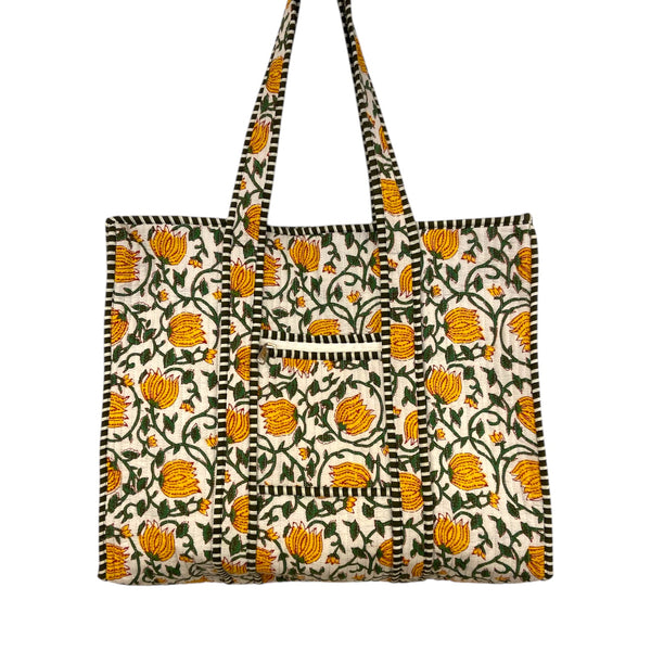 Tote Bag With Zipper Yellow Floral