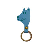 Key Fob Leather Dog Turquoise Blue