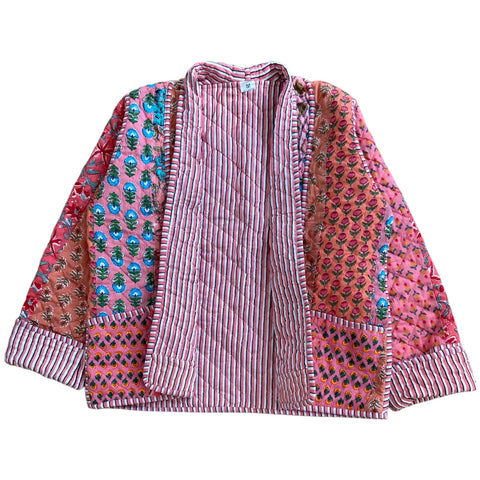 Jacket Reversable Cotton Floral Stripe Pink
