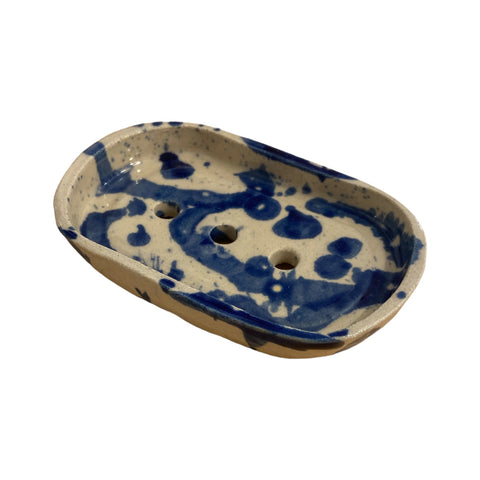 Soap Dish Ceramic Rounded Edge Blue Splatter