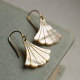 Earrings Gold Plated Mother of Pearl Art Deco Fan