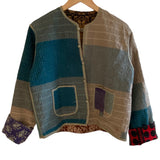 Jacket Reversable Vintage Kantha Cotton Winter Weight Green Diamond