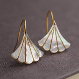 Earrings Gold Plated Mother of Pearl Art Deco Fan