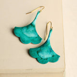 Earrings Leaf Verdigris Turquoise