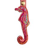 Key Fob Leather Foil Embossed Seahorse Pink